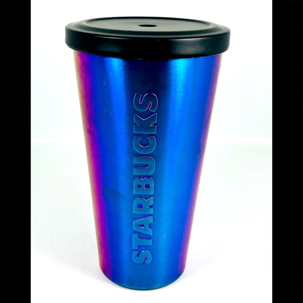 Starbucks Iridescent Purple Blue Cold Cup Stainless Steel Tumbler 16 oz No Straw